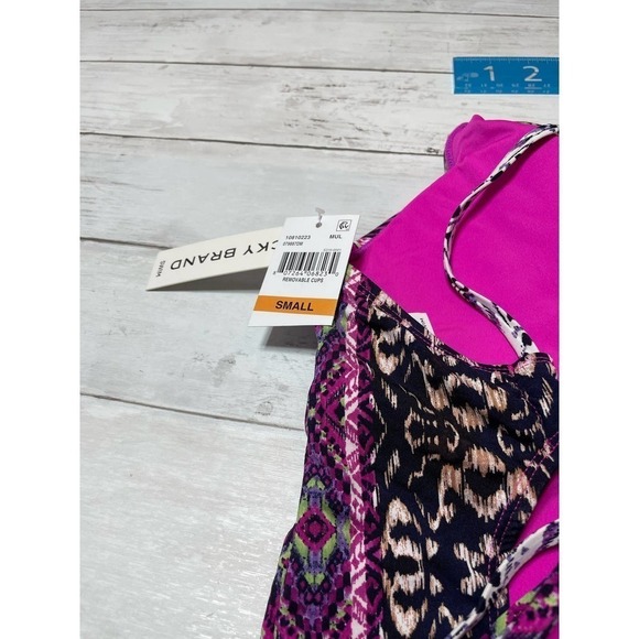 lucky Brand Boho Chic Printed One-Piece Swimsuit bathingsuit S grandma core slim - Picture 7 of 9